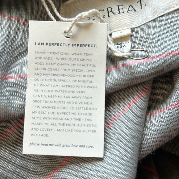 The Great The Velour Vneck Sweatshirt Army Pin Stripe Top Sz 2 Medium NEW - Picture 8 of 14